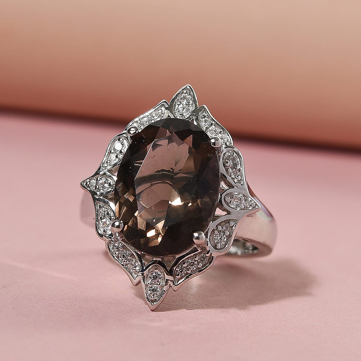 Columbianite, Natural White Zircon Cocktail Ring in Platinum Over Sterling Silver 5.40 ctw image number 1