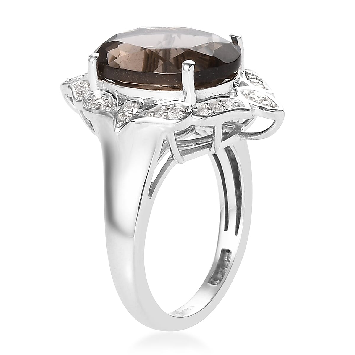 Columbianite, Natural White Zircon Cocktail Ring in Platinum Over Sterling Silver 5.40 ctw image number 3