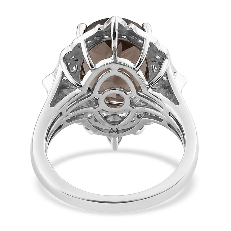 Colombianite and Natural White Zircon Cocktail Ring in Platinum Over Sterling Silver (Size 10.0) 5.40 ctw