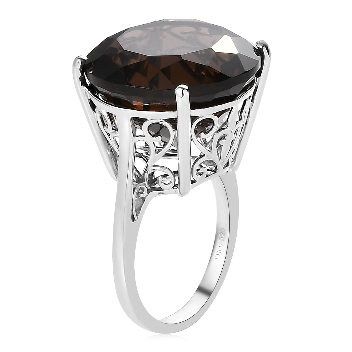 Brazilian Smoky Quartz Solitaire Ring in Platinum Over Sterling Silver (Size 10.0) 21.15 ctw