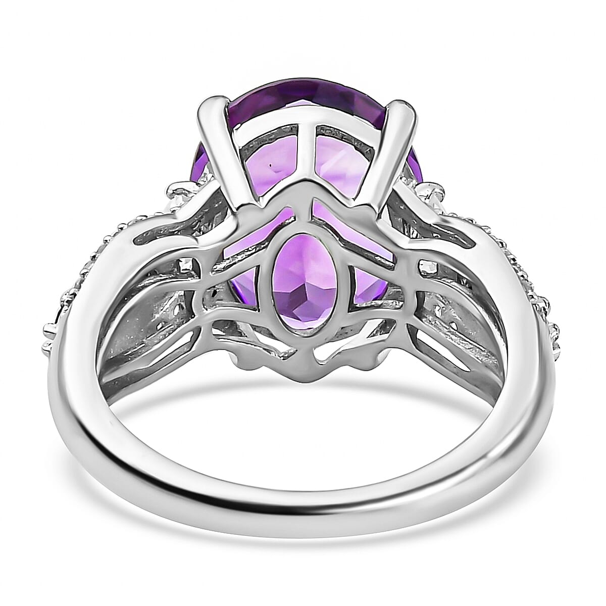 Lusaka Amethyst and White Zircon 6.30 ctw Ring in Platinum Over Sterling Silver (Size 5.5)