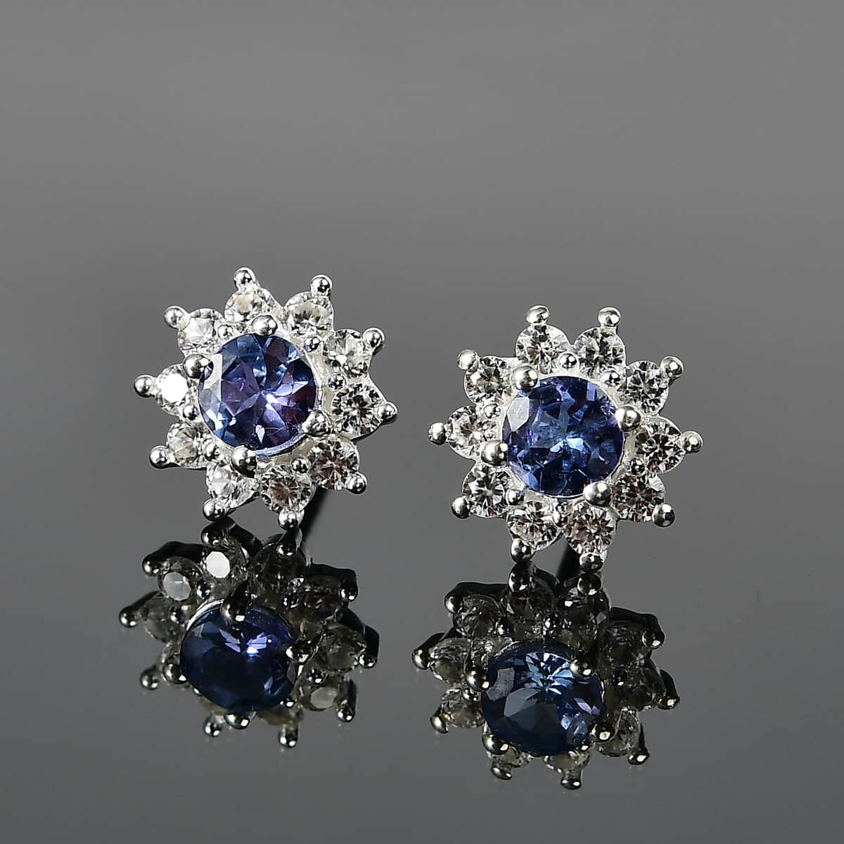 Niassa Ruby (FF) and White Zircon Sunburst Stud Earrings in Sterling Silver 1.40 ctw image number 1