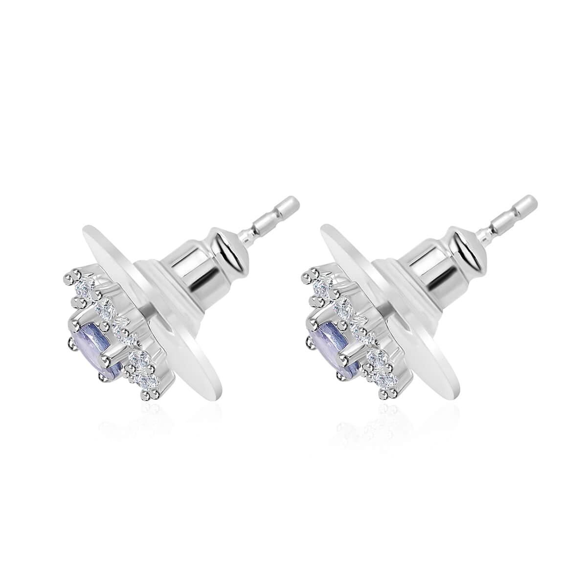 Niassa Ruby (FF) and White Zircon Sunburst Stud Earrings in Sterling Silver 1.40 ctw image number 3