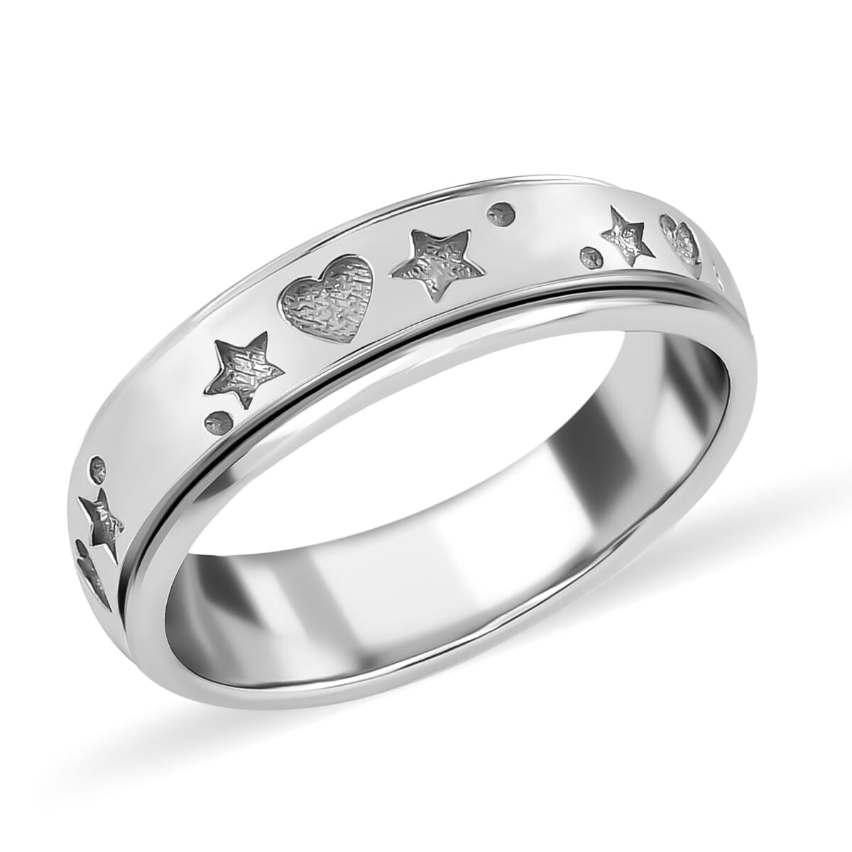 Star & Heart Spinner Ring in Sterling Silver, Anxiety Ring for Women, 925 Sterling Silver Spinner Ring, Fidget Rings for Anxiety for Women, Stress Relieving Anxiety Ring (Size 11.0) (5.15 g) image number 0
