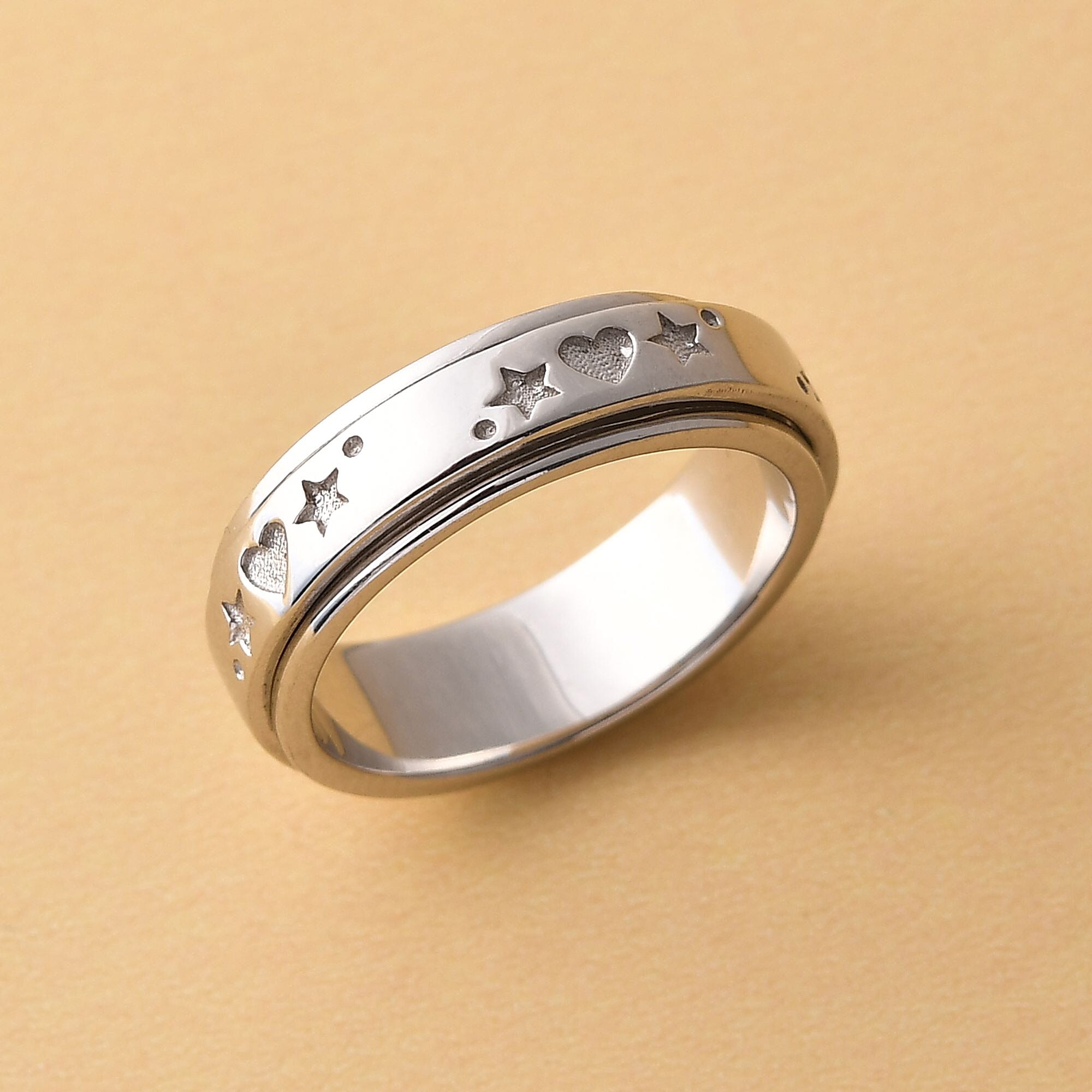 Star & Heart Spinner Ring in Sterling Silver (Size 11.0)(5.15 Grams)