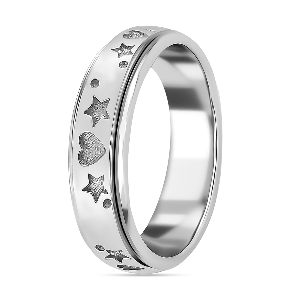 Star & Heart Spinner Ring in Sterling Silver (Size 11.0)(5.15 Grams)