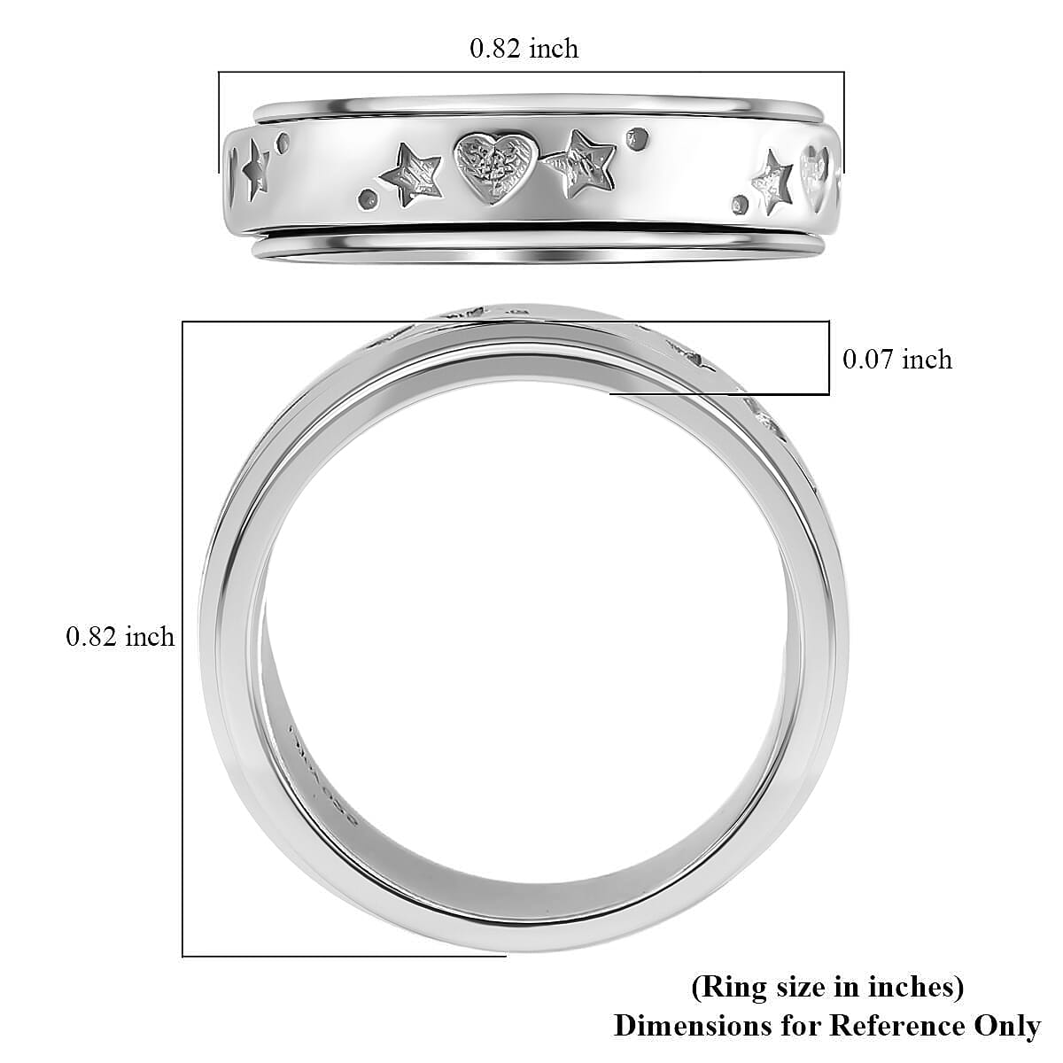 Star & Heart Spinner Ring in Sterling Silver (Size 11.0)(5.15 Grams)