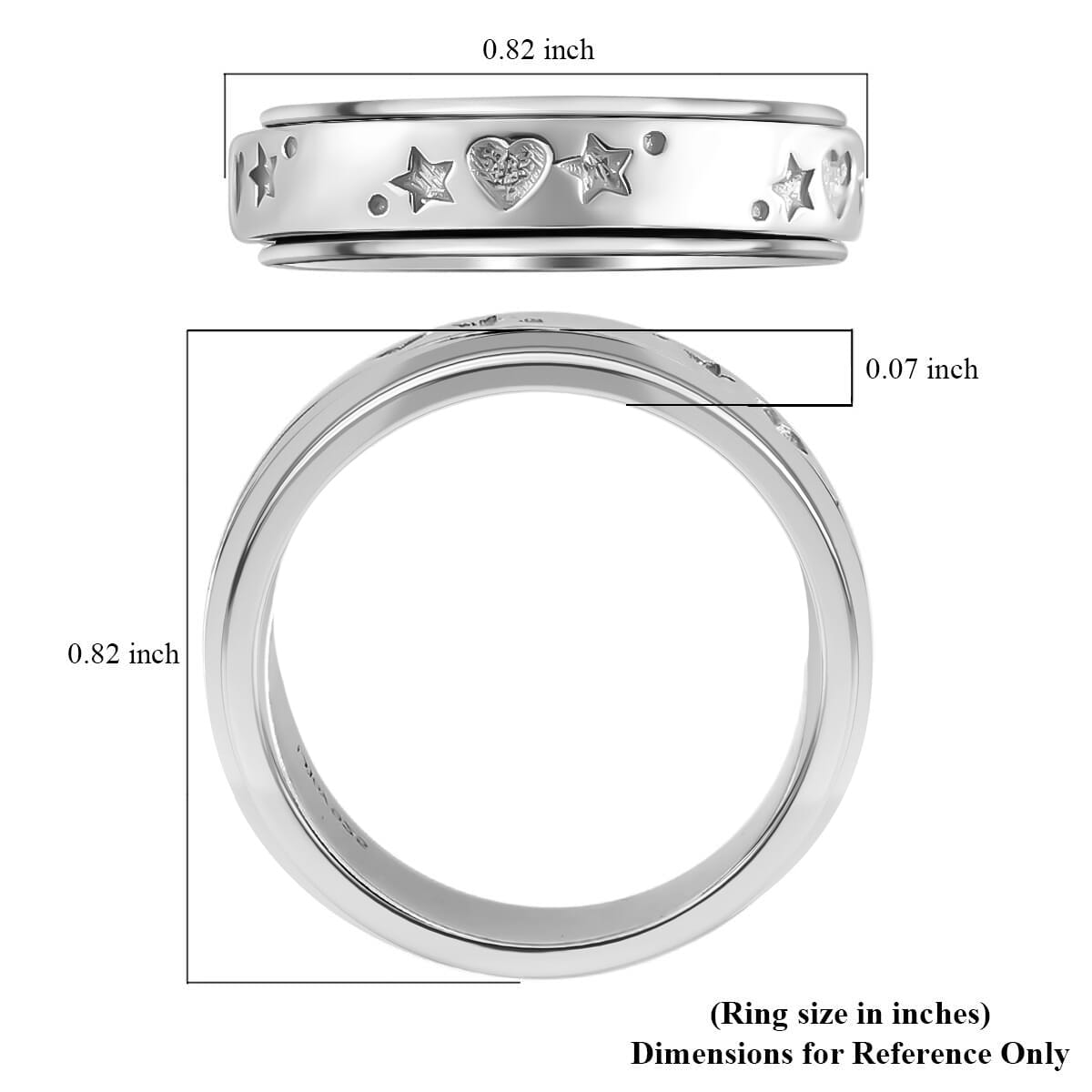 Star & Heart Spinner Ring in Sterling Silver, Anxiety Ring for Women, 925 Sterling Silver Spinner Ring, Fidget Rings for Anxiety for Women, Stress Relieving Anxiety Ring (Size 11.0) (5.15 g) image number 6