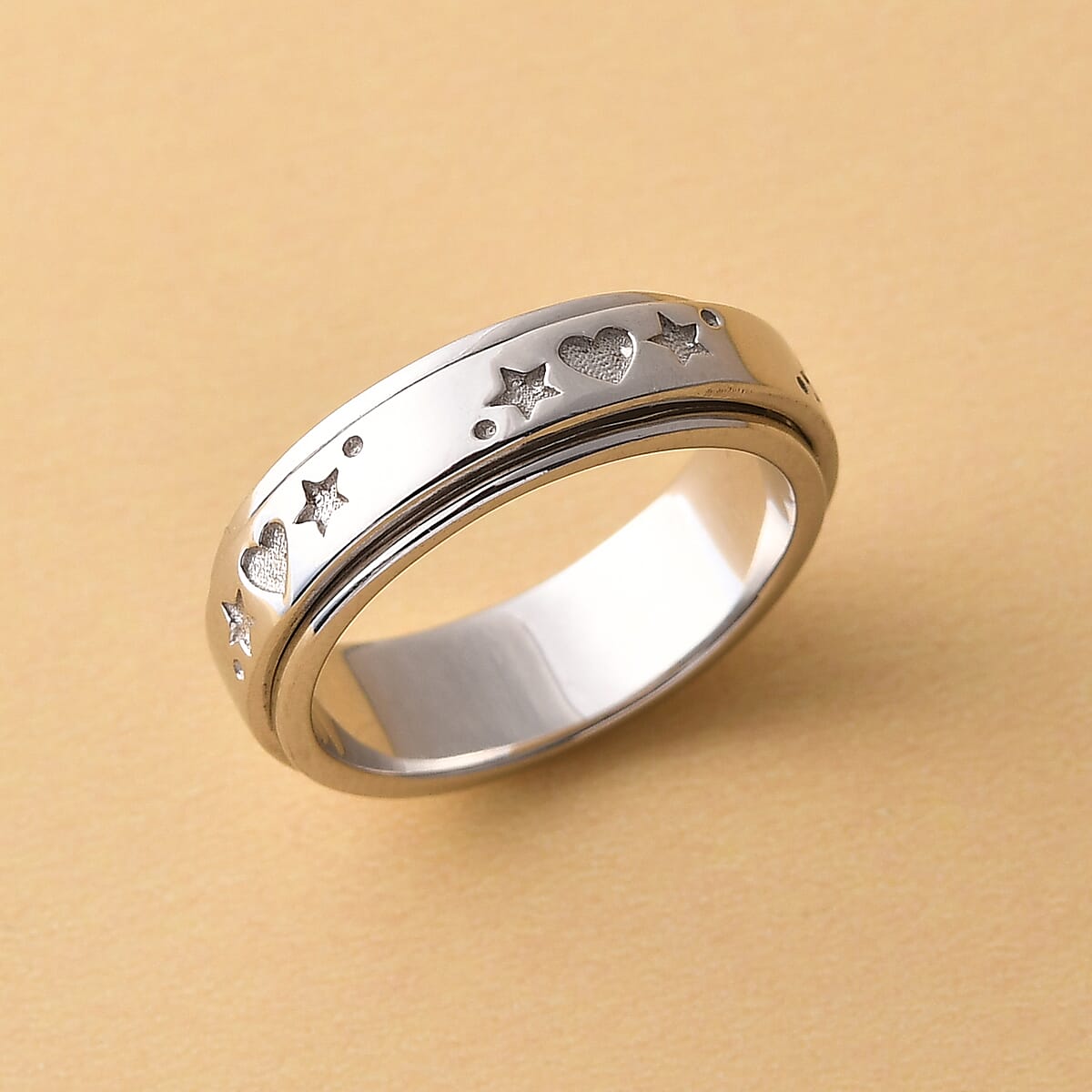 Sterling Silver Star & Heart Spinner Ring (Size 5.0) 5.15 Grams image number 3