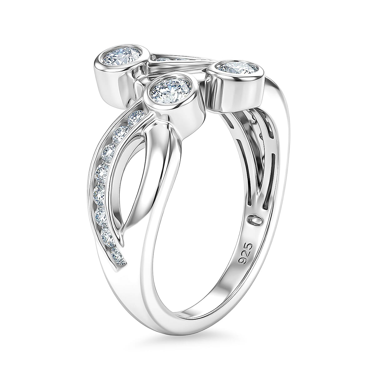 Moissanite 0.65 ctw Bypass Ring in Platinum Over Sterling Silver (Size 5.5)