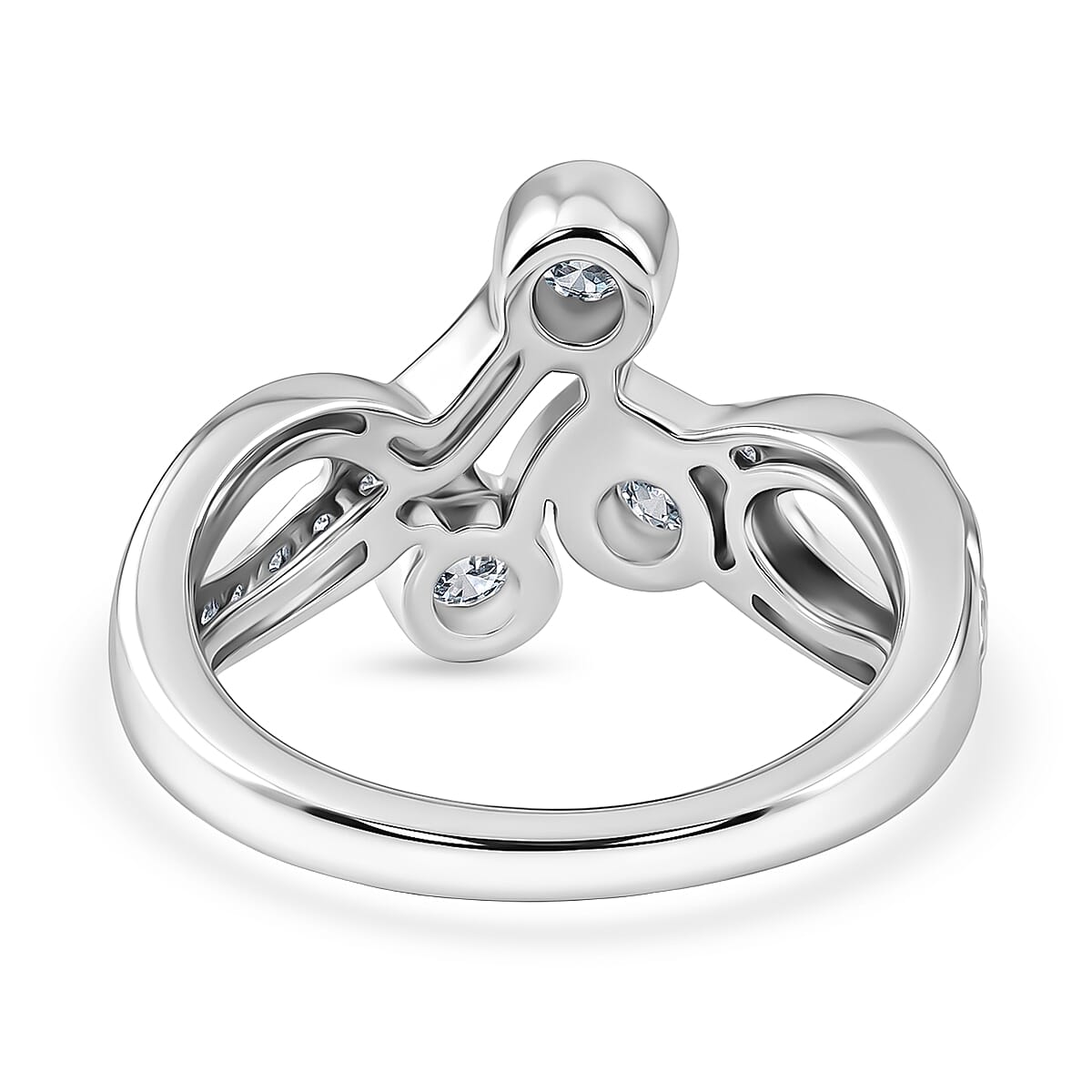 Moissanite 0.65 ctw Bypass Ring in Platinum Over Sterling Silver (Size 5.5)