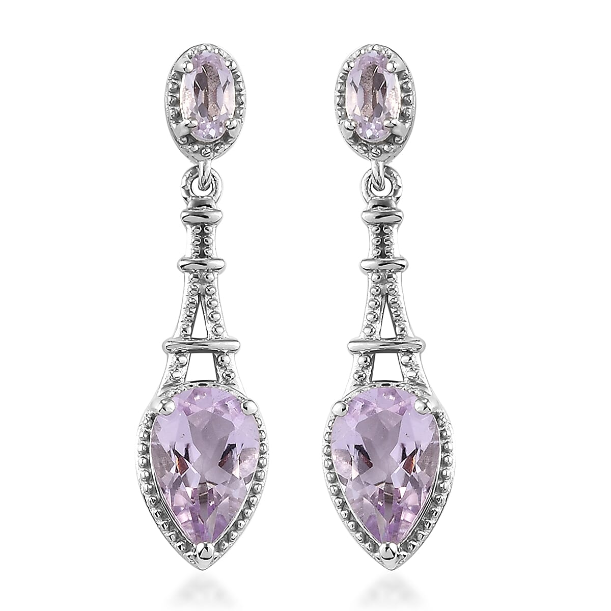 Rose De France Amethyst Dangling Earrings in Platinum Over Sterling Silver 2.65 ctw