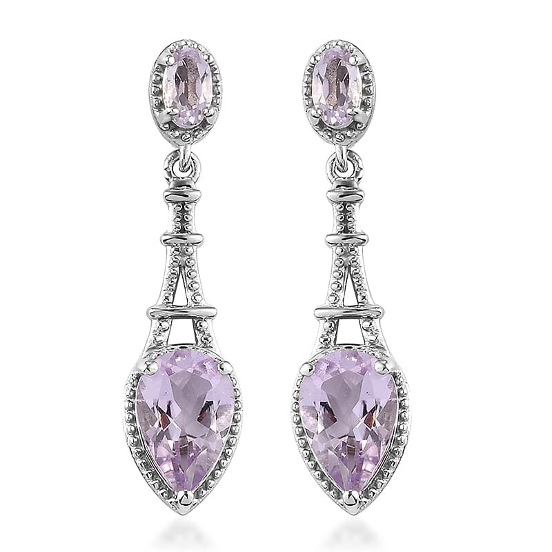Rose De France Amethyst Dangling Earrings in Platinum Over Sterling Silver 2.65 ctw