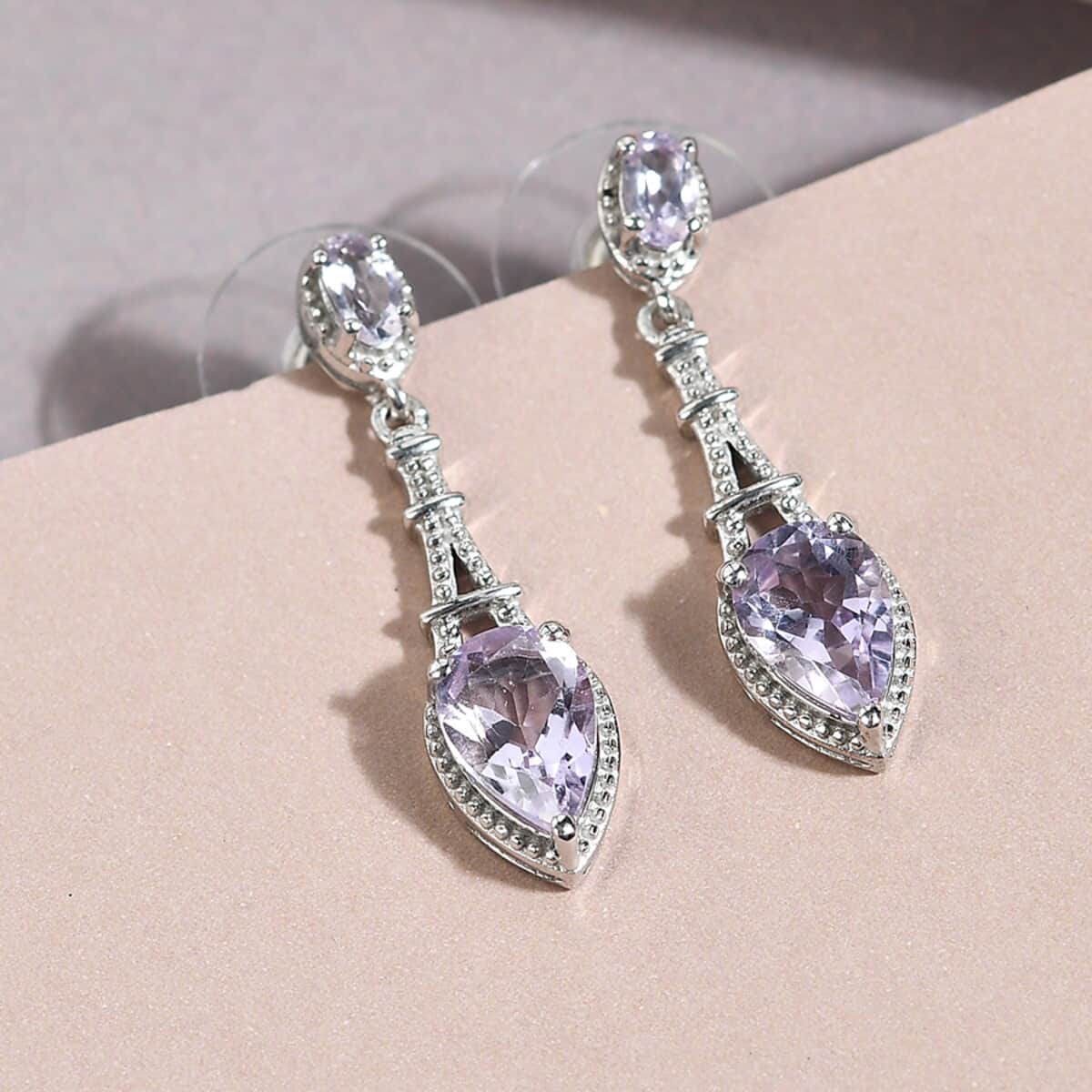 Rose De France Amethyst Dangling Earrings in Platinum Over Sterling Silver 2.65 ctw image number 1