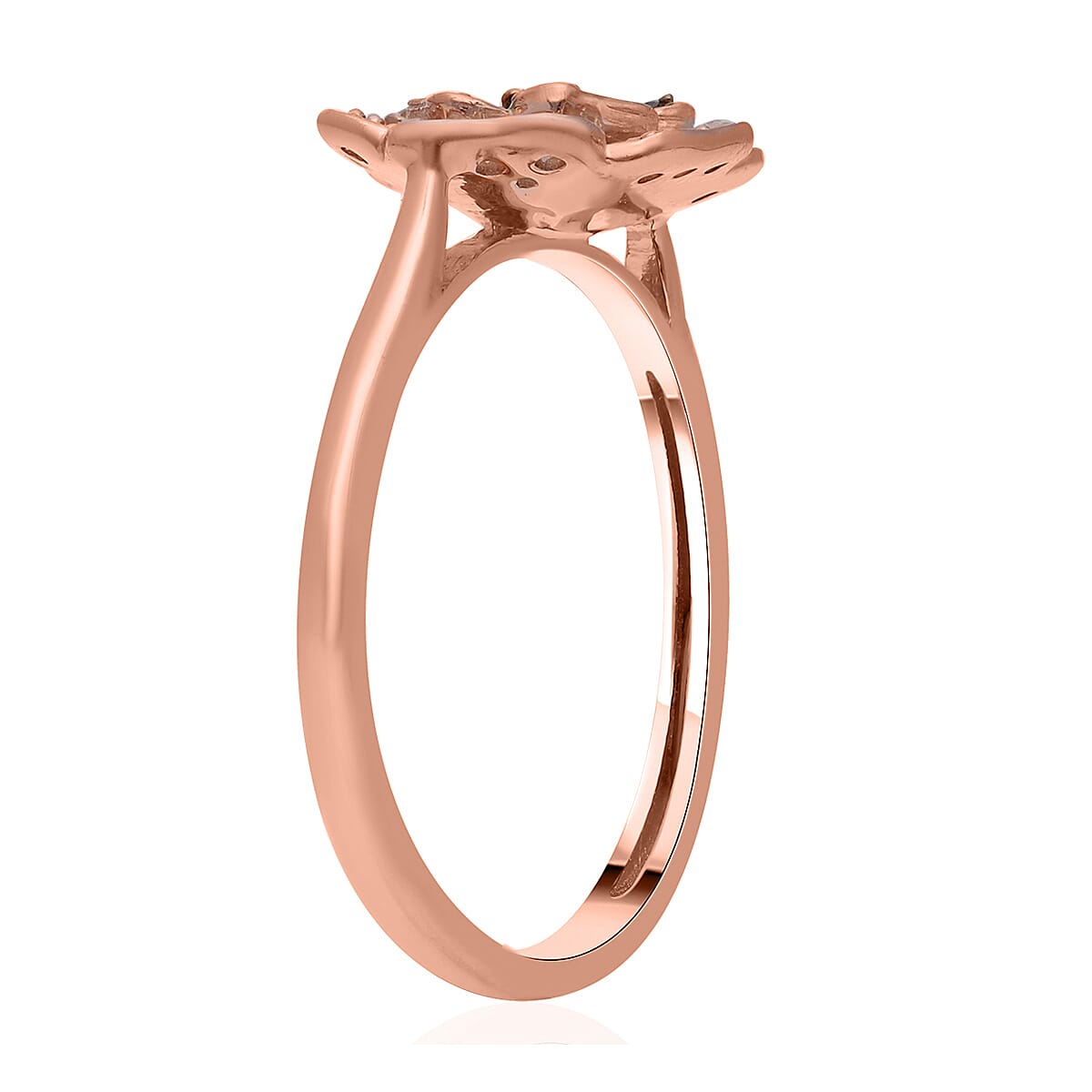 Natural Champagne and White Diamond Floral Ring in Vermeil Rose Gold Over Sterling Silver (Size 10.0) 0.33 ctw