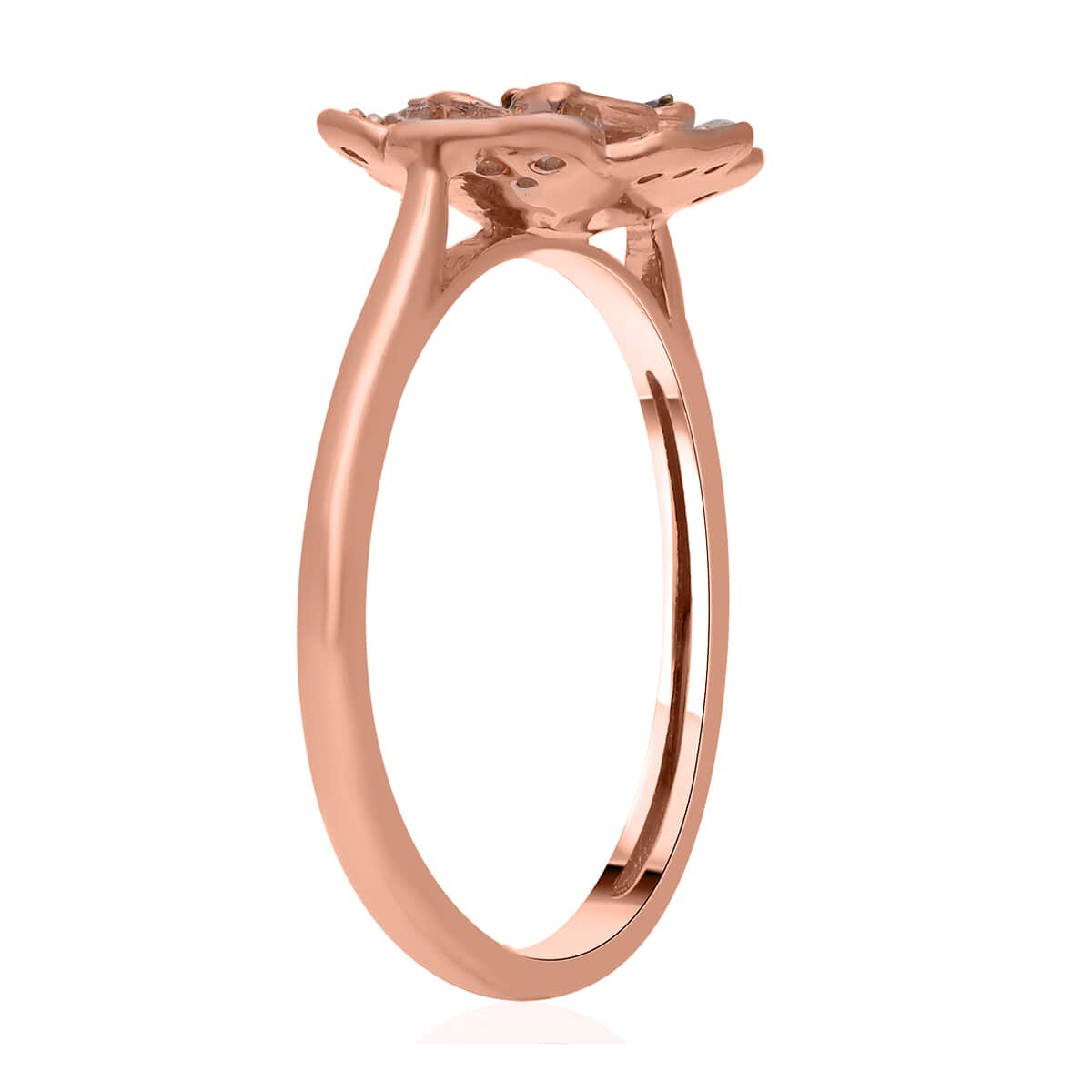 Natural Champagne and White Diamond Floral Ring in Vermeil Rose Gold Over Sterling Silver 0.33 ctw image number 3