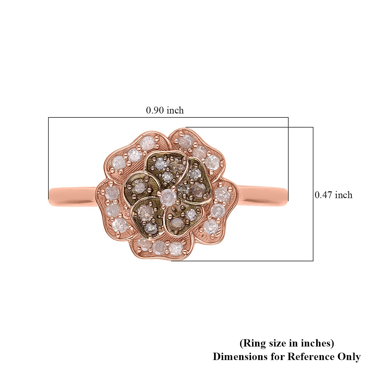 Natural Champagne and White Diamond Floral Ring in Vermeil Rose Gold Over Sterling Silver (Size 10.0) 0.33 ctw