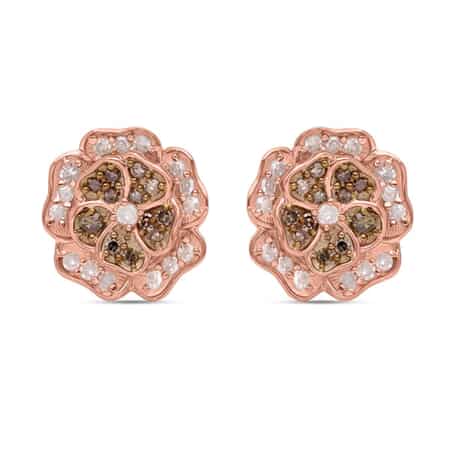 Buy Natural Champagne and White Diamond Floral Stud Earrings in Vermeil Rose  Gold Over Sterling Silver 0.33 ctw at