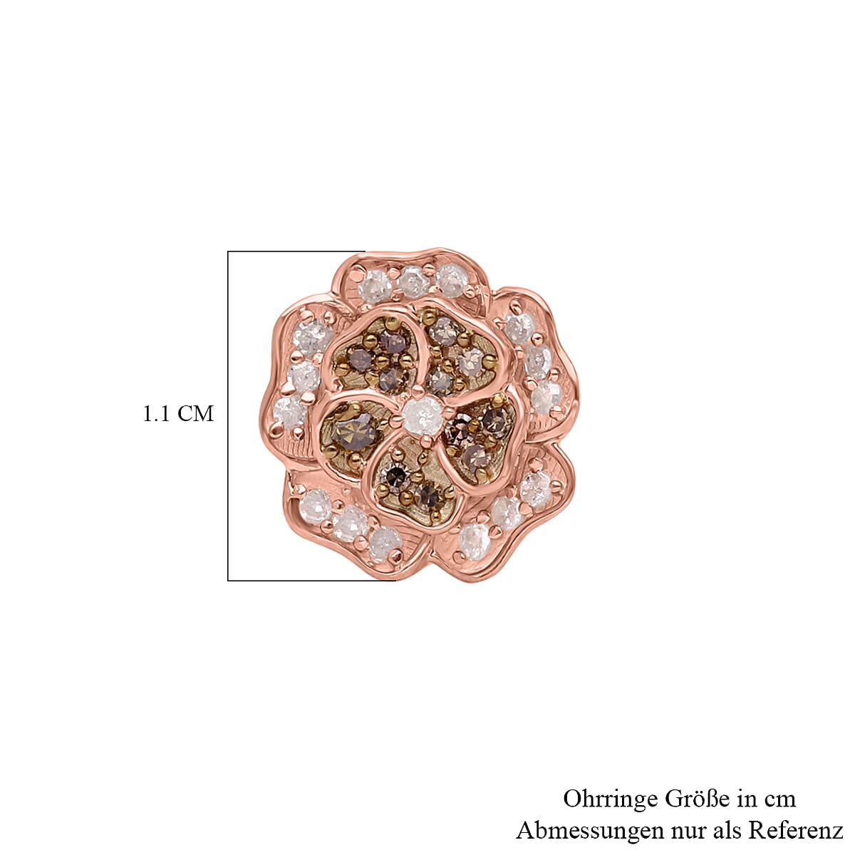 Natural Champagne and White Diamond Floral Stud Earrings in Vermeil Rose Gold Over Sterling Silver 0.33 ctw image number 4