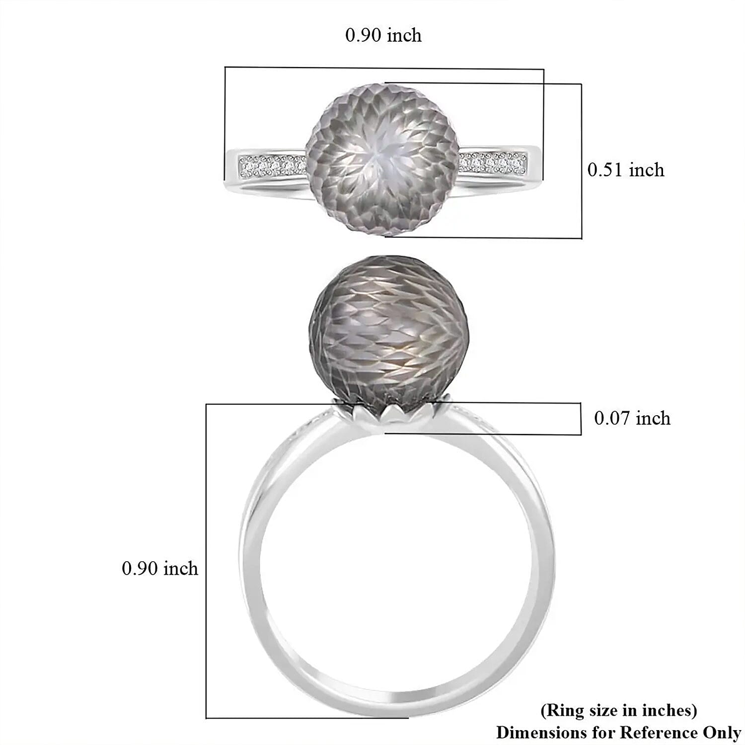 Tahitian Cultured Pearl 11-12mm and Diamond Ring in Rhodium Over Sterling Silver (Size 10.0) 0.09 ctw