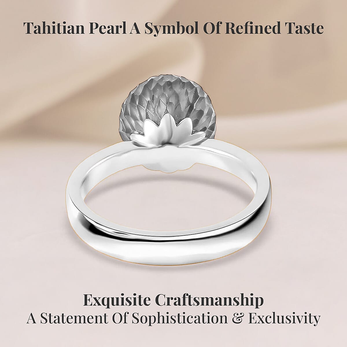 Tahitian Cultured Pearl Carved and Diamond Ring in Rhodium Over Sterling Silver (Size 7.0) 0.10 ctw image number 3