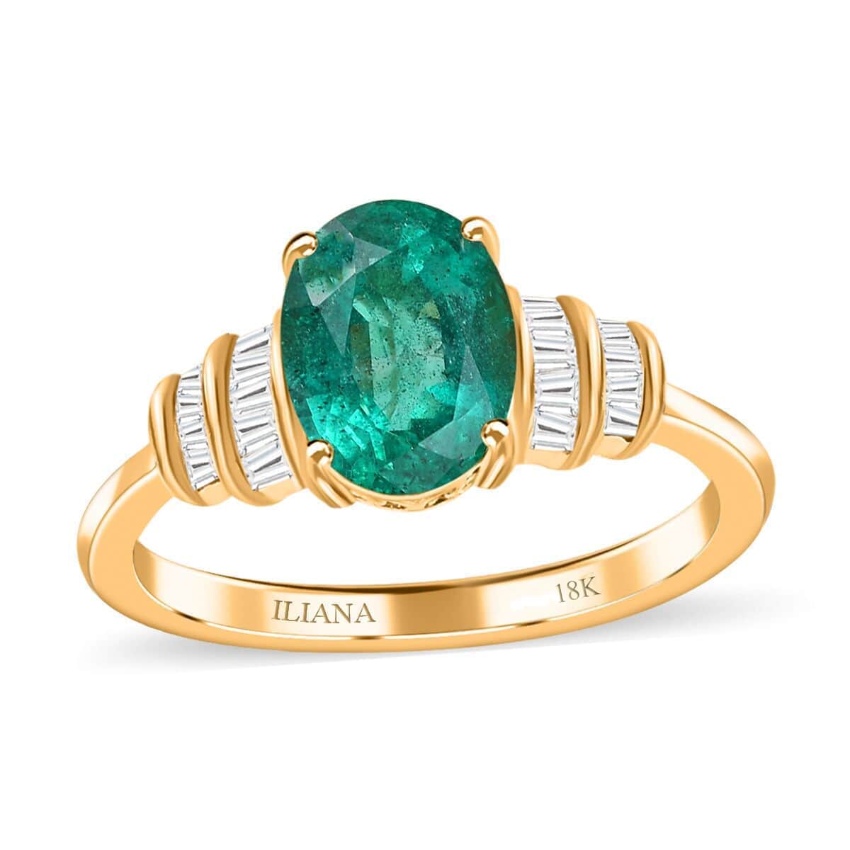 Iliana 18K Yellow Gold AAA Kagem Zambian Emerald and G-H SI Diamond Ring (Size 6.0) 1.90 ctw image number 0