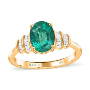Iliana 18K Yellow Gold AAA Kagem Zambian Emerald and G-H SI Diamond Ring (Size 6.0) 1.90 ctw