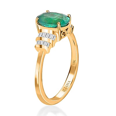 Iliana 18K Yellow Gold AAA Kagem Zambian Emerald and G-H SI Diamond Ring (Size 6.0) 1.90 ctw