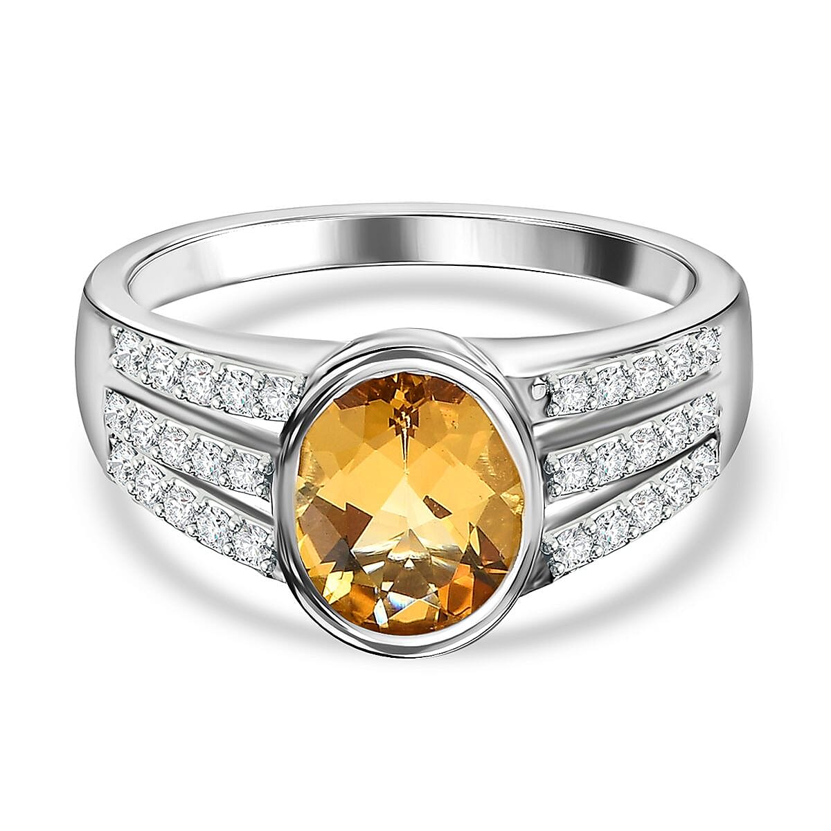Yellow Beryl and White Zircon 2.00 ctw Ring in Platinum Over Sterling Silver (Size 8.0)