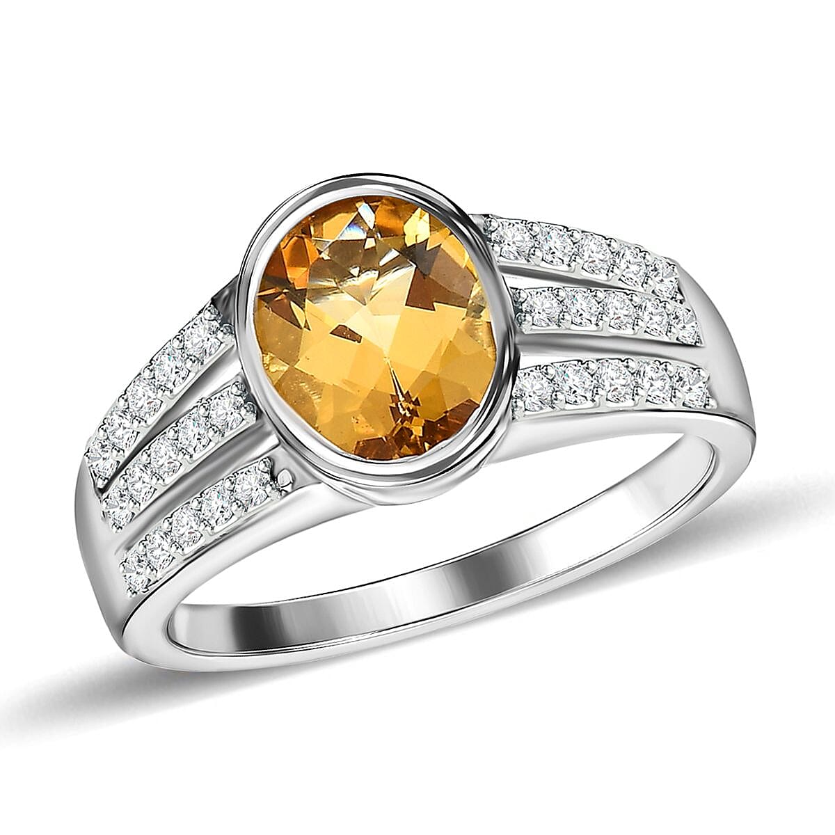 Yellow Beryl and White Zircon 2.00 ctw Ring in Platinum Over Sterling Silver (Size 8.0)