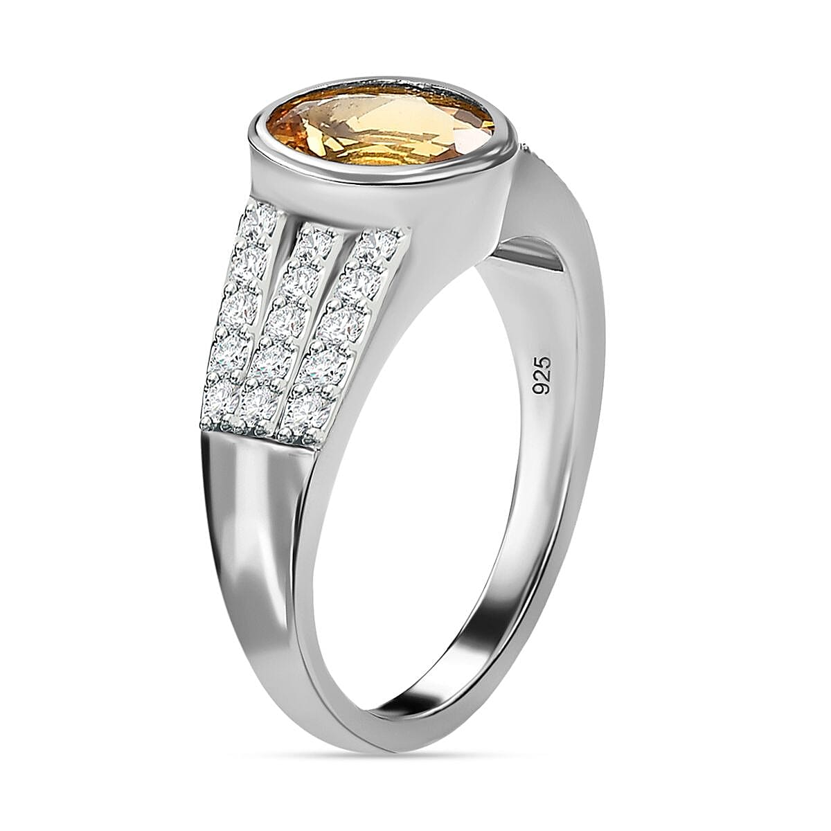 Yellow Beryl and White Zircon 2.00 ctw Ring in Platinum Over Sterling Silver (Size 8.0)