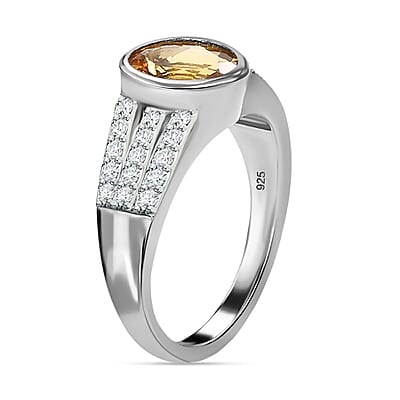 Yellow Beryl and White Zircon 2.00 ctw Ring in Platinum Over Sterling Silver (Size 8.0)