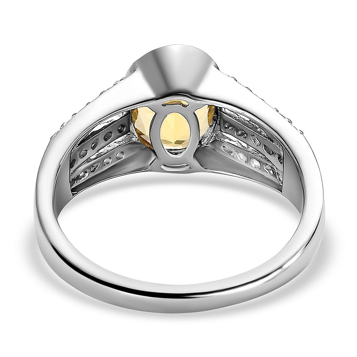 Yellow Beryl and White Zircon 2.00 ctw Ring in Platinum Over Sterling Silver (Size 8.0)