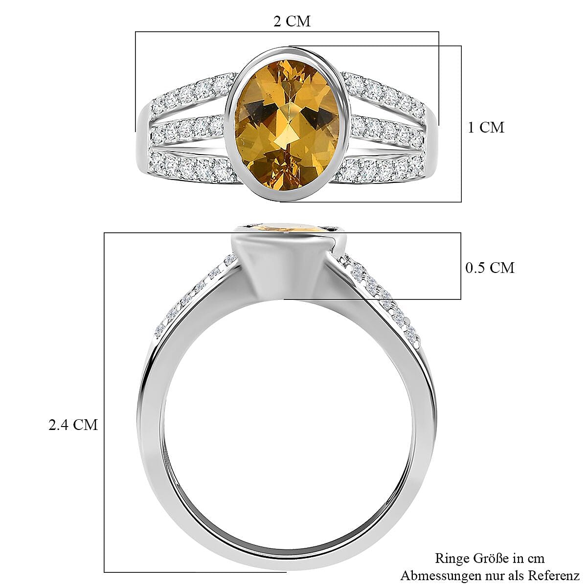 Yellow Beryl and White Zircon 2.00 ctw Ring in Platinum Over Sterling Silver (Size 8.0)