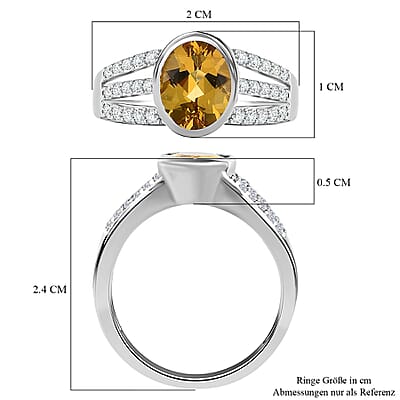 Yellow Beryl and White Zircon 2.00 ctw Ring in Platinum Over Sterling Silver (Size 8.0)