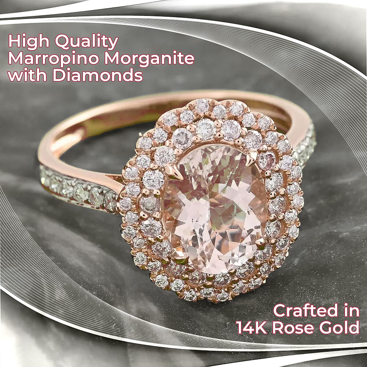 Ankur Treasure Chest Marropino Morganite Ring, 14K Rose Gold Ring, Diamond Floral Halo Ring, Natural Pink And White Diamond Accent Ring, Promise Rings 1.95 ctw (Size 6.5) image number 1