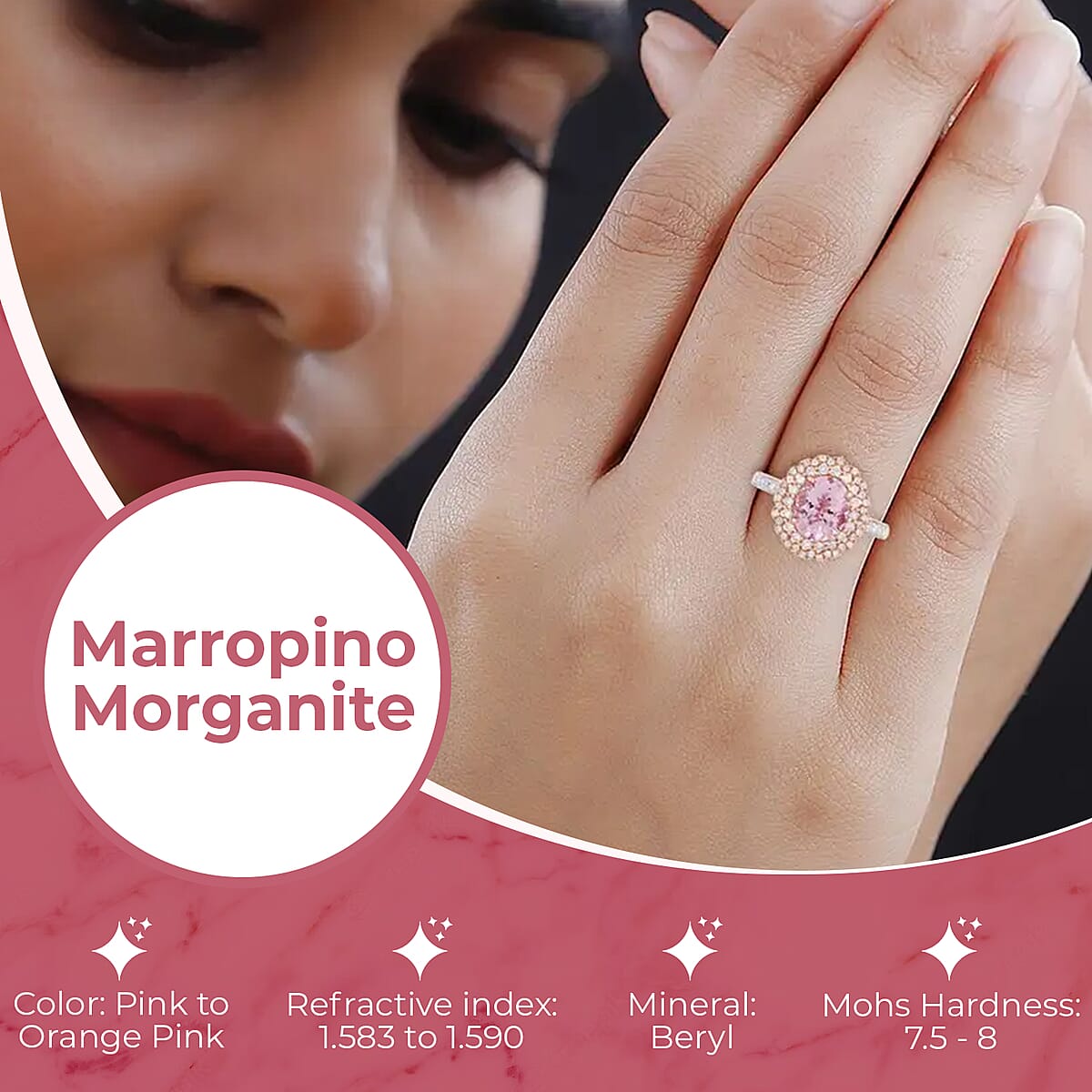 Ankur Treasure Chest Marropino Morganite Ring, 14K Rose Gold Ring, Diamond Floral Halo Ring, Natural Pink And White Diamond Accent Ring, Promise Rings 1.95 ctw (Size 6.5) image number 2