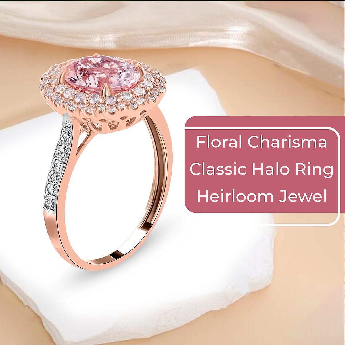 Ankur Treasure Chest Marropino Morganite Ring, 14K Rose Gold Ring, Diamond Floral Halo Ring, Natural Pink And White Diamond Accent Ring, Promise Rings 1.95 ctw (Size 6.5) image number 3