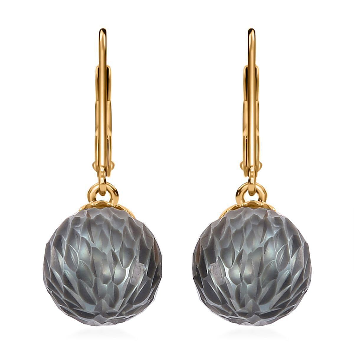 Tahitian Cultured Pearl Carved Lever Back Earrings in Vermeil Yellow Gold Over Sterling Silver
