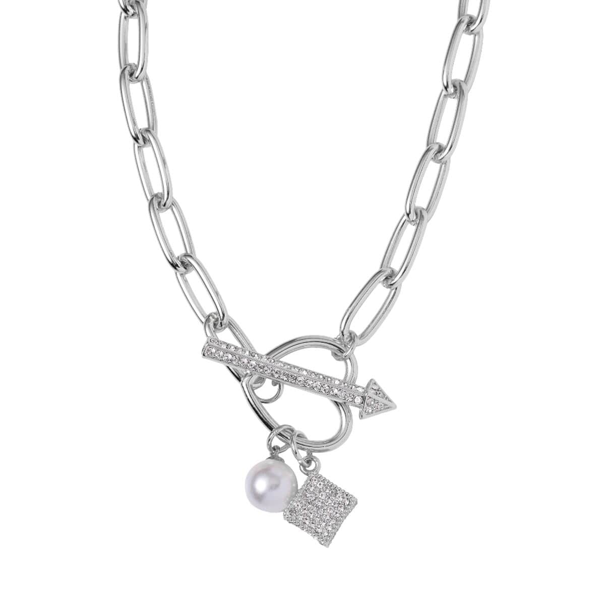 White Glass, Austrian Crystal Necklace (20 Inches) in Silvertone image number 0