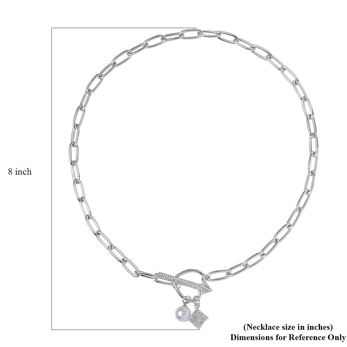 White Glass and Austrian Crystal Necklace 20 Inches in Silvertone