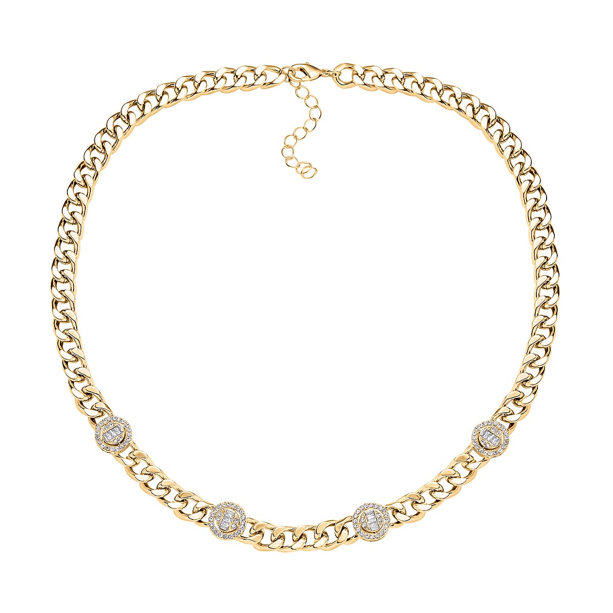 White Austrian Crystal Curb Chain Station Necklace 20 Inches in Goldtone with Extender  image number 2