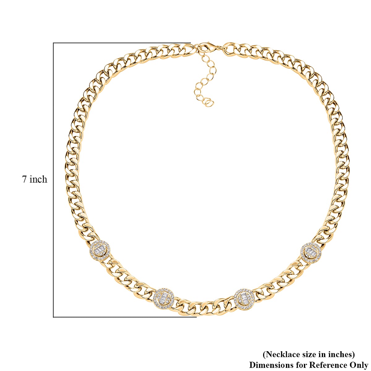 White Austrian Crystal Curb Chain Station Necklace 20 Inches in Goldtone with Extender  image number 4