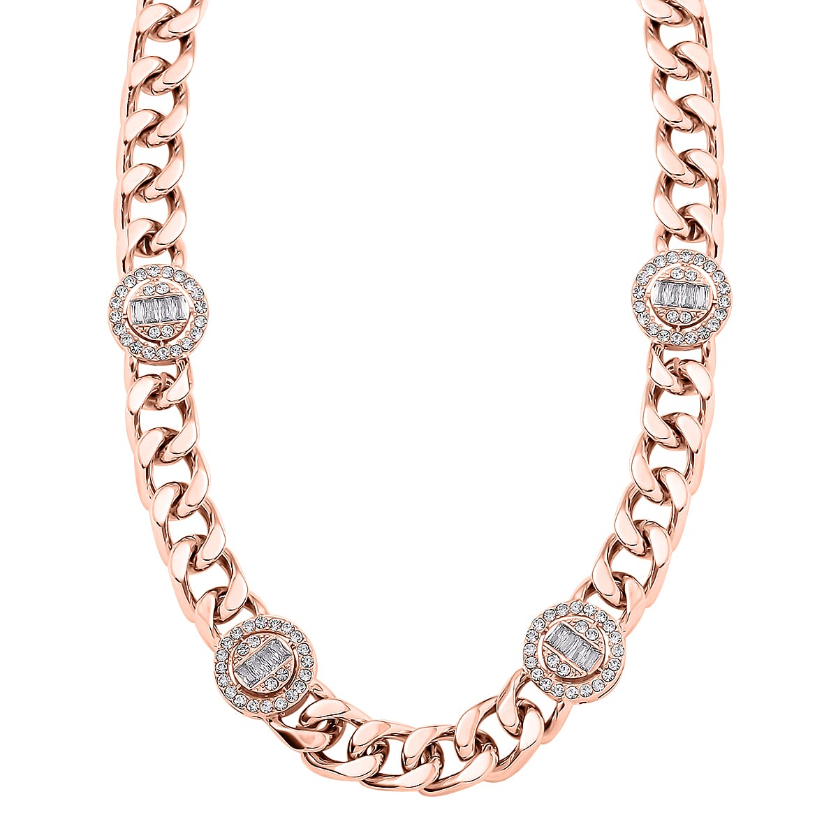 White Austrian Crystal Curb Chain Station Necklace in Rosetone with Extender 20 Inches image number 0
