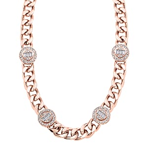 White Austrian Crystal Curb Chain Station Necklace in Rosetone with Extender 20 Inches