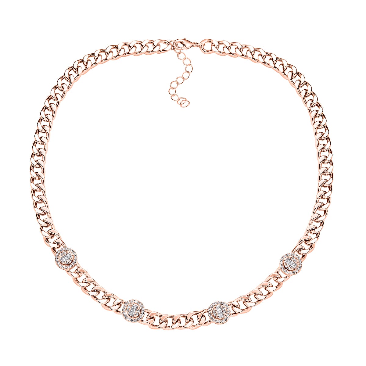 White Austrian Crystal Curb Chain Station Necklace in Rosetone with Extender 20 Inches image number 2