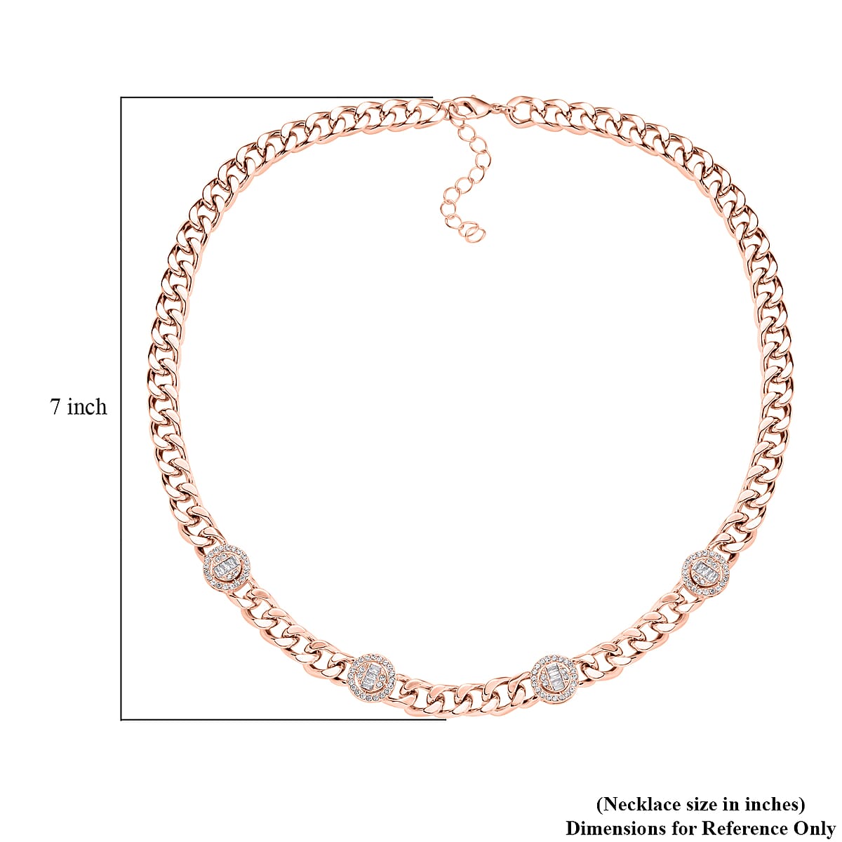 White Austrian Crystal Curb Chain Station Necklace in Rosetone with Extender 20 Inches image number 4