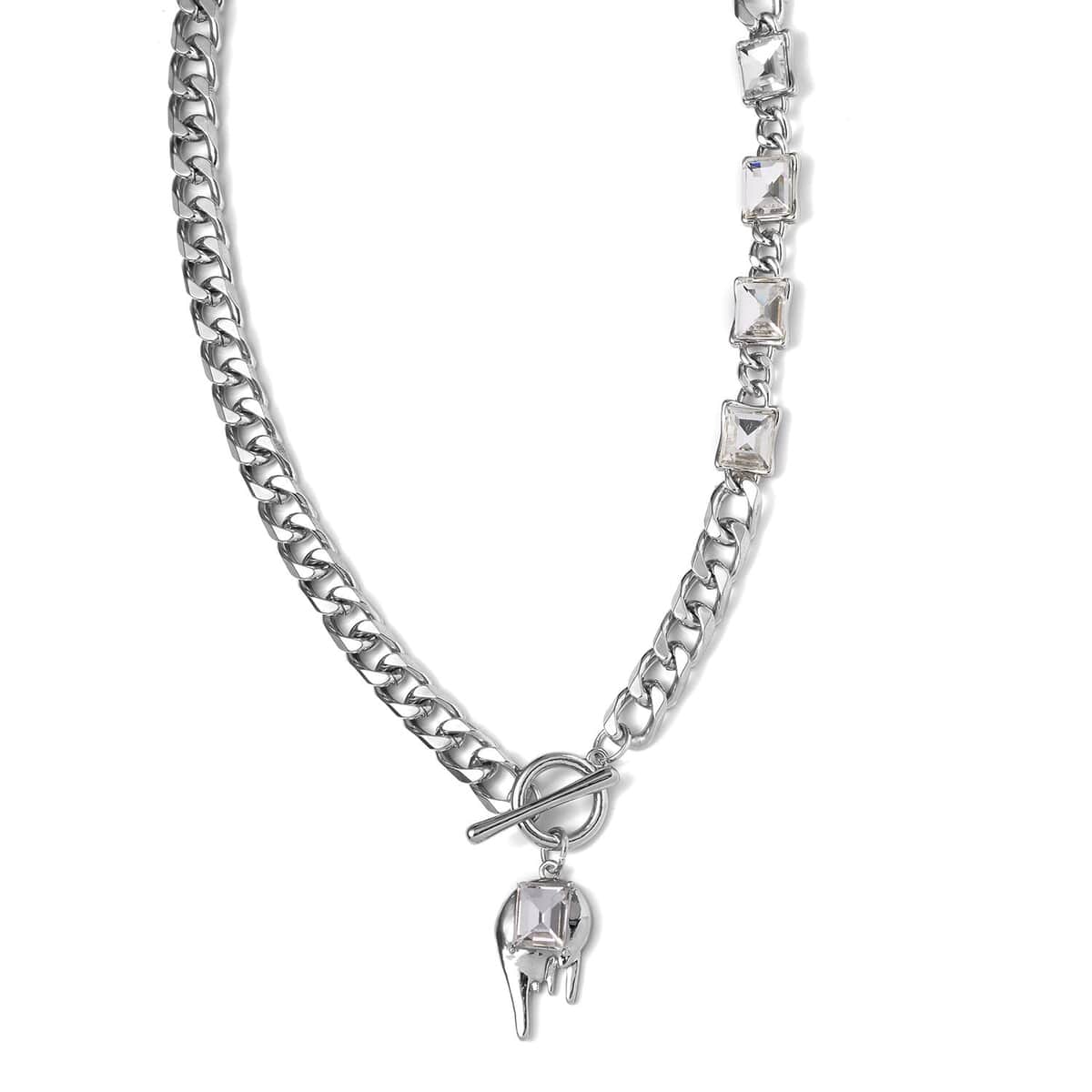 White Glass Necklace 20 Inches in Silvertone image number 2