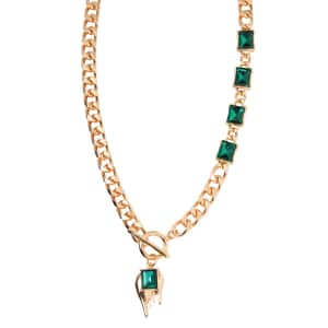 Green Glass Necklace 20 Inches in Goldtone