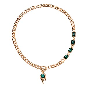 Green Glass Necklace 20 Inches in Goldtone